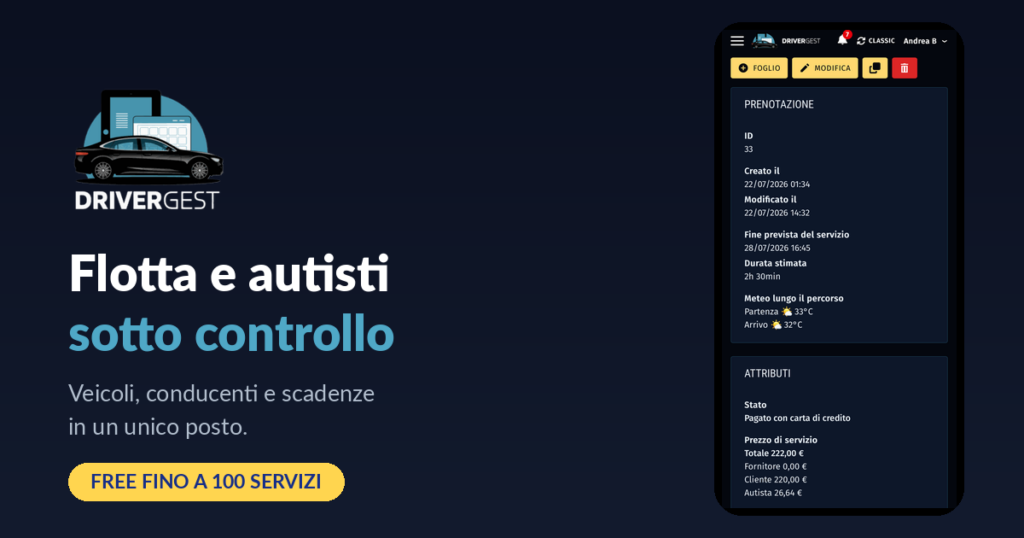 DriverGest: flotta, autisti e scadenze dei veicoli NCC in un unico posto