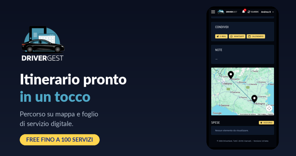 DriverGest: itinerario su mappa e foglio di servizio digitale per NCC