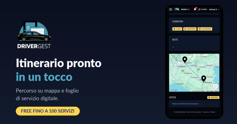 DriverGest: itinerario su mappa e foglio di servizio digitale per NCC